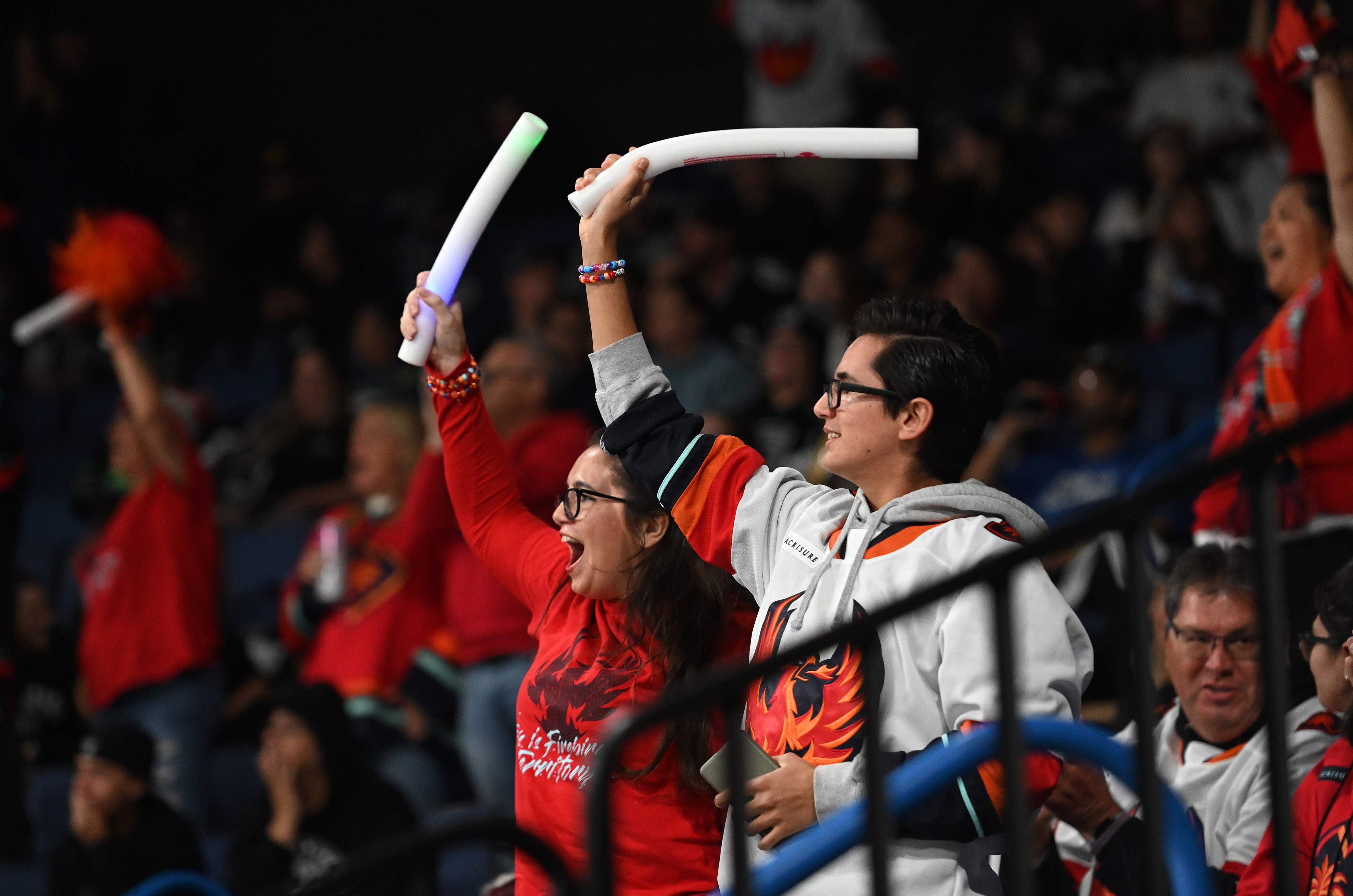 Coachella Valley Firebirds fans celebrate after defeating Ontario Reign in...