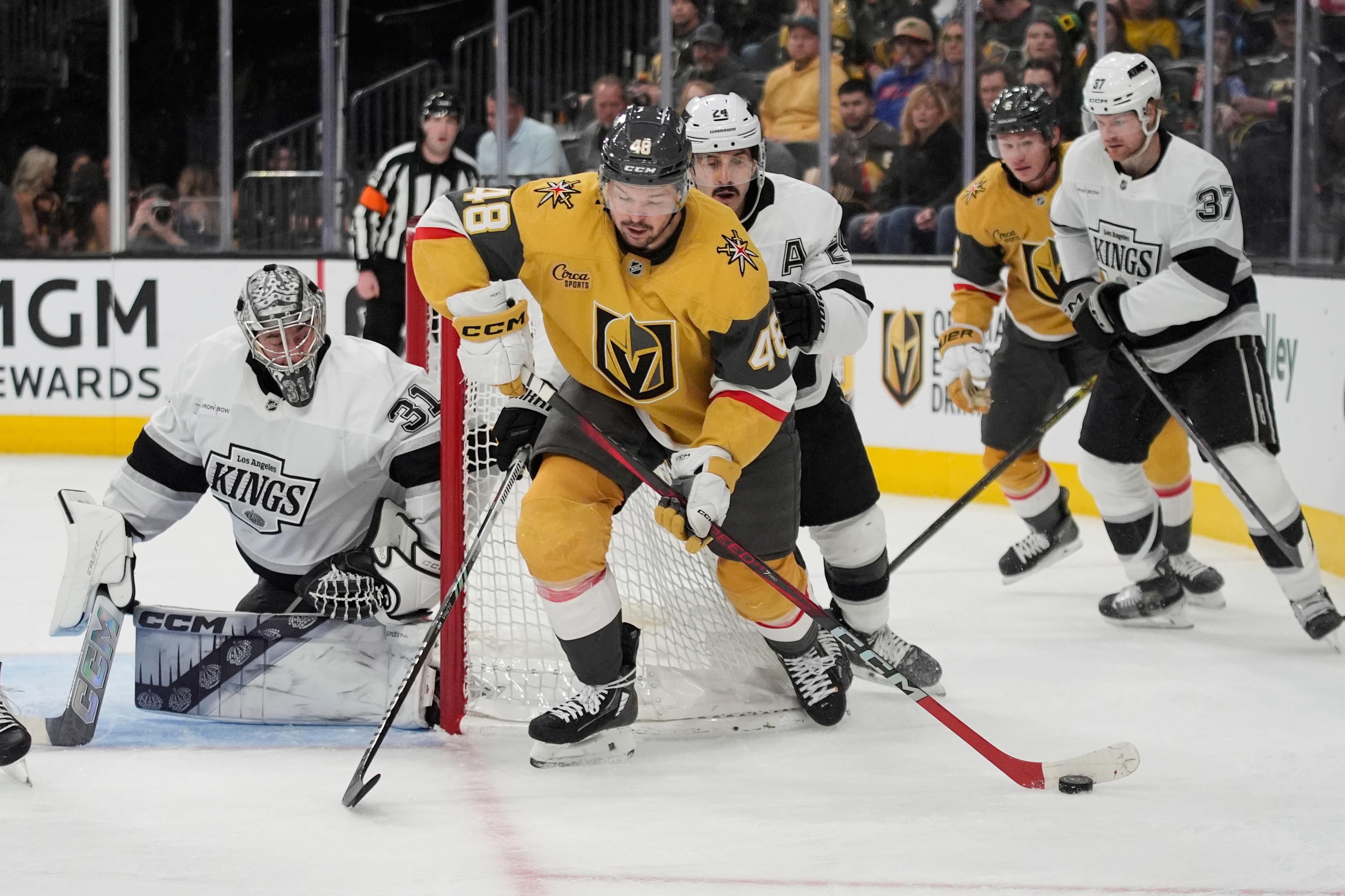 Vegas Golden Knights center Tomas Hertl (48) skates around the...