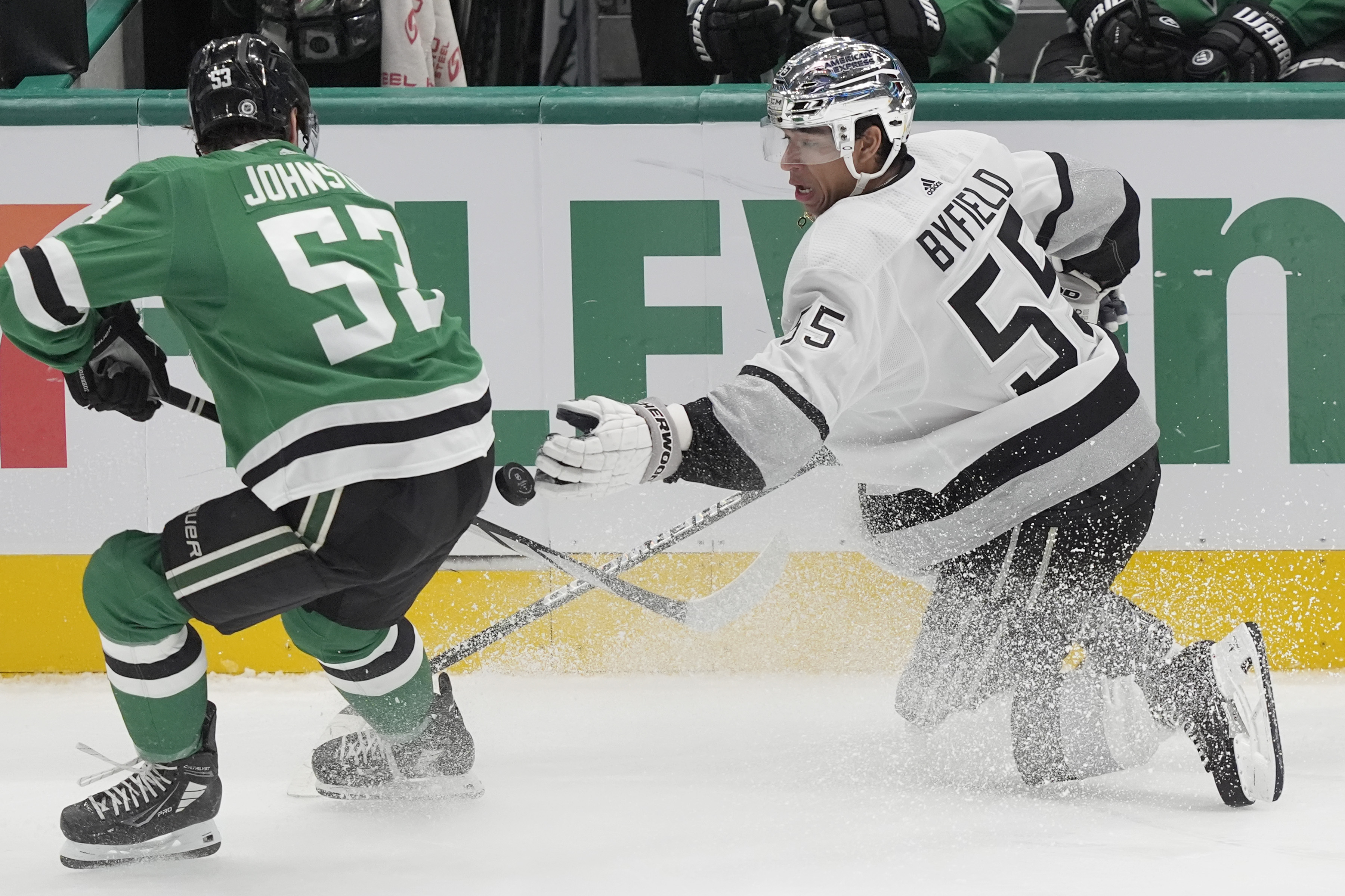Los Angeles Kings right wing Quinton Byfield and Dallas Stars...