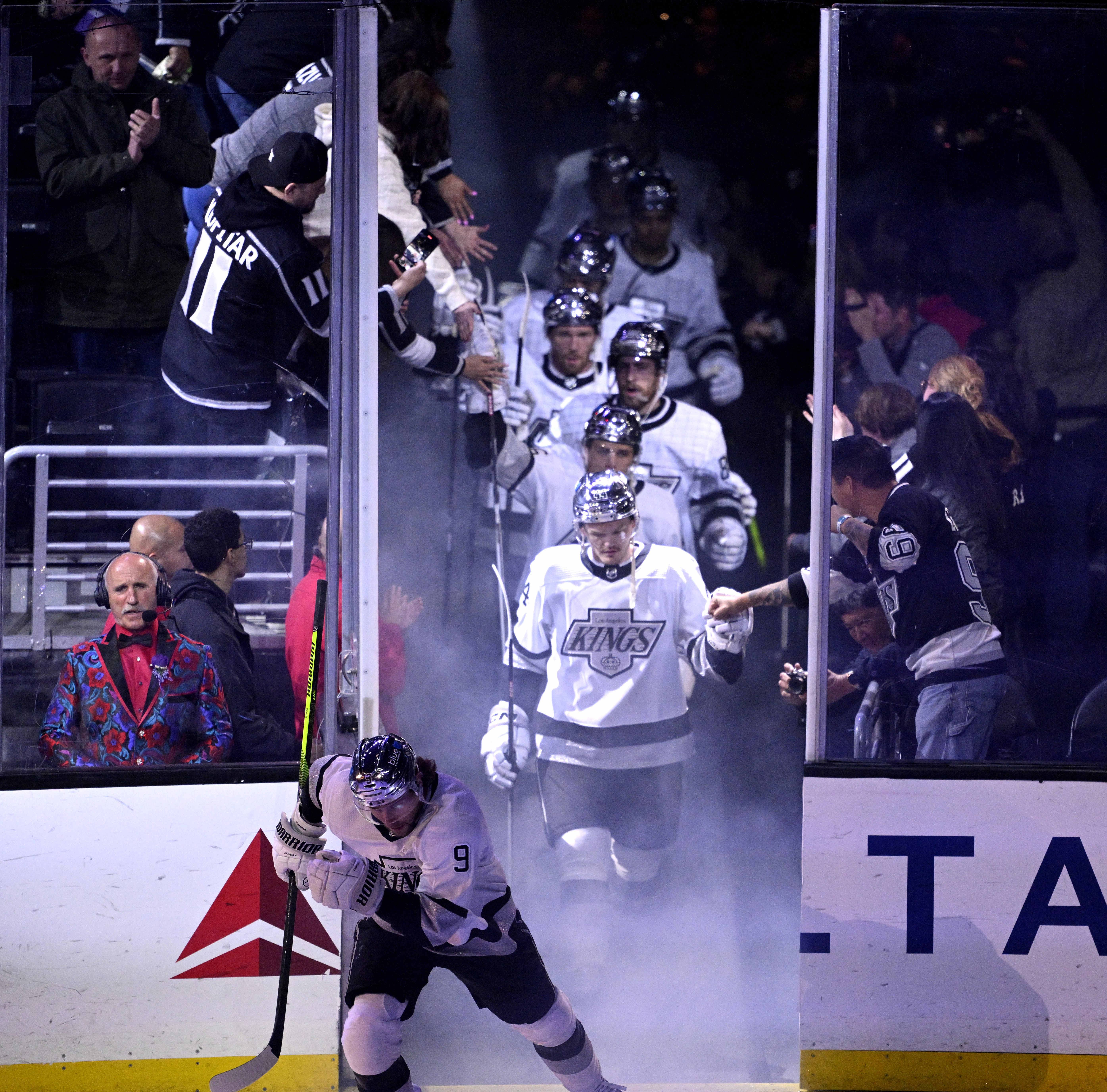 Los Angeles Kings enter the ice prior to a NHL...