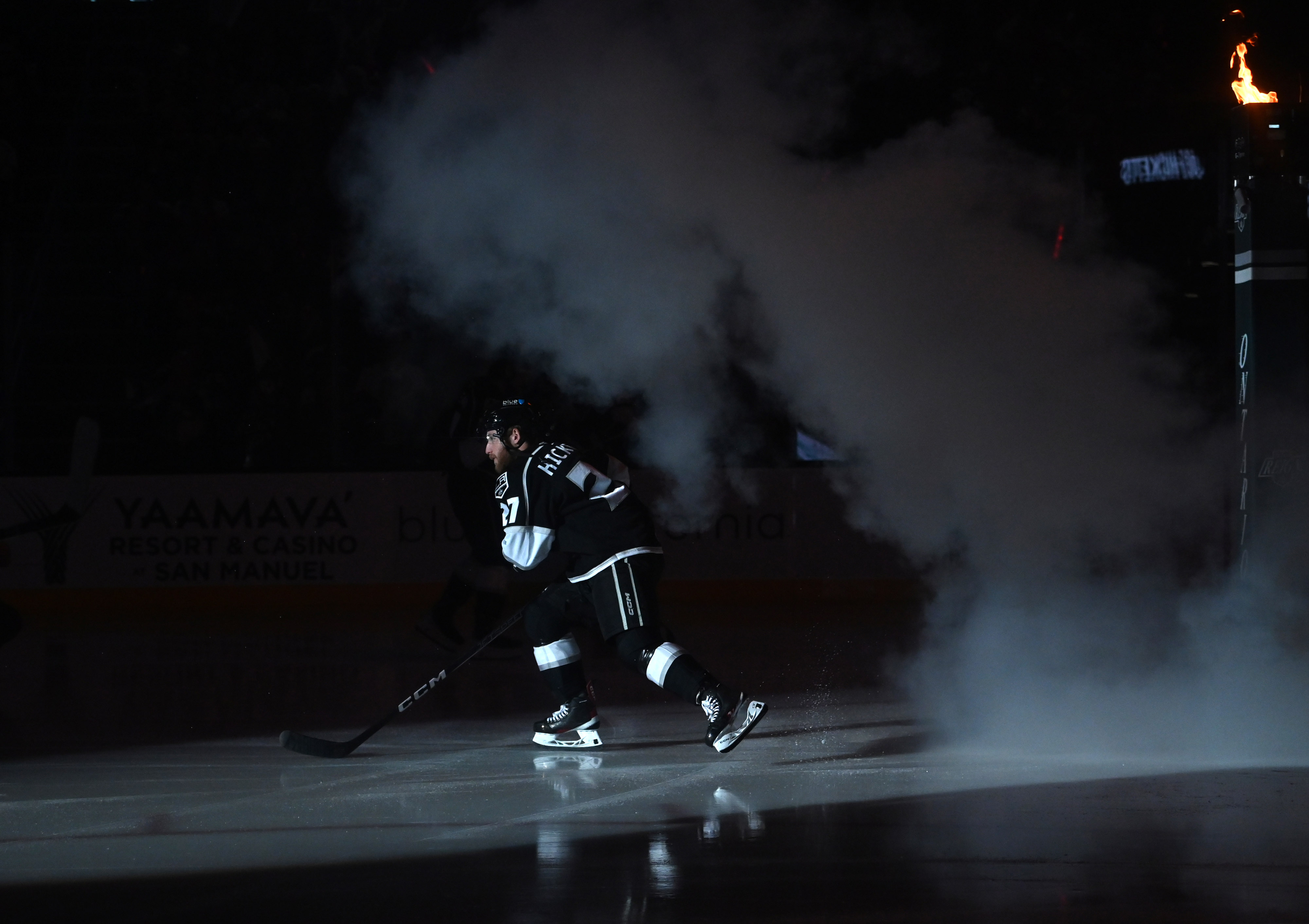 Ontario Reign’s Joe Hicketts enters the ice arena before Game...