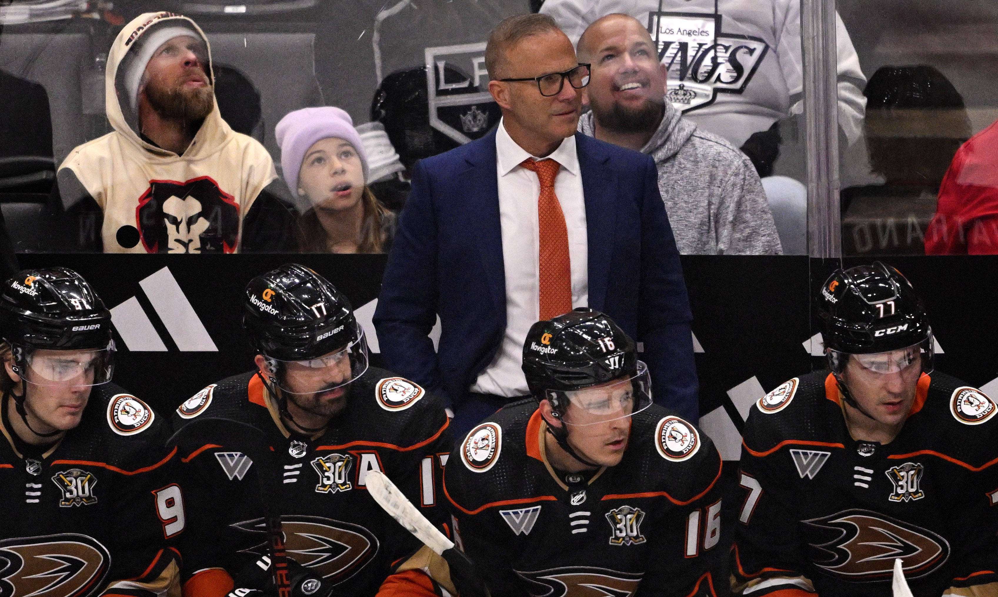 Head coach Greg Cronin of the Anaheim Ducks looks on...